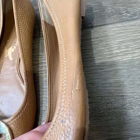 Tory Burch Tumbled Leather Reva Ballet Flats Royal Tan/Gold Size 8 - Picture 7 of 15